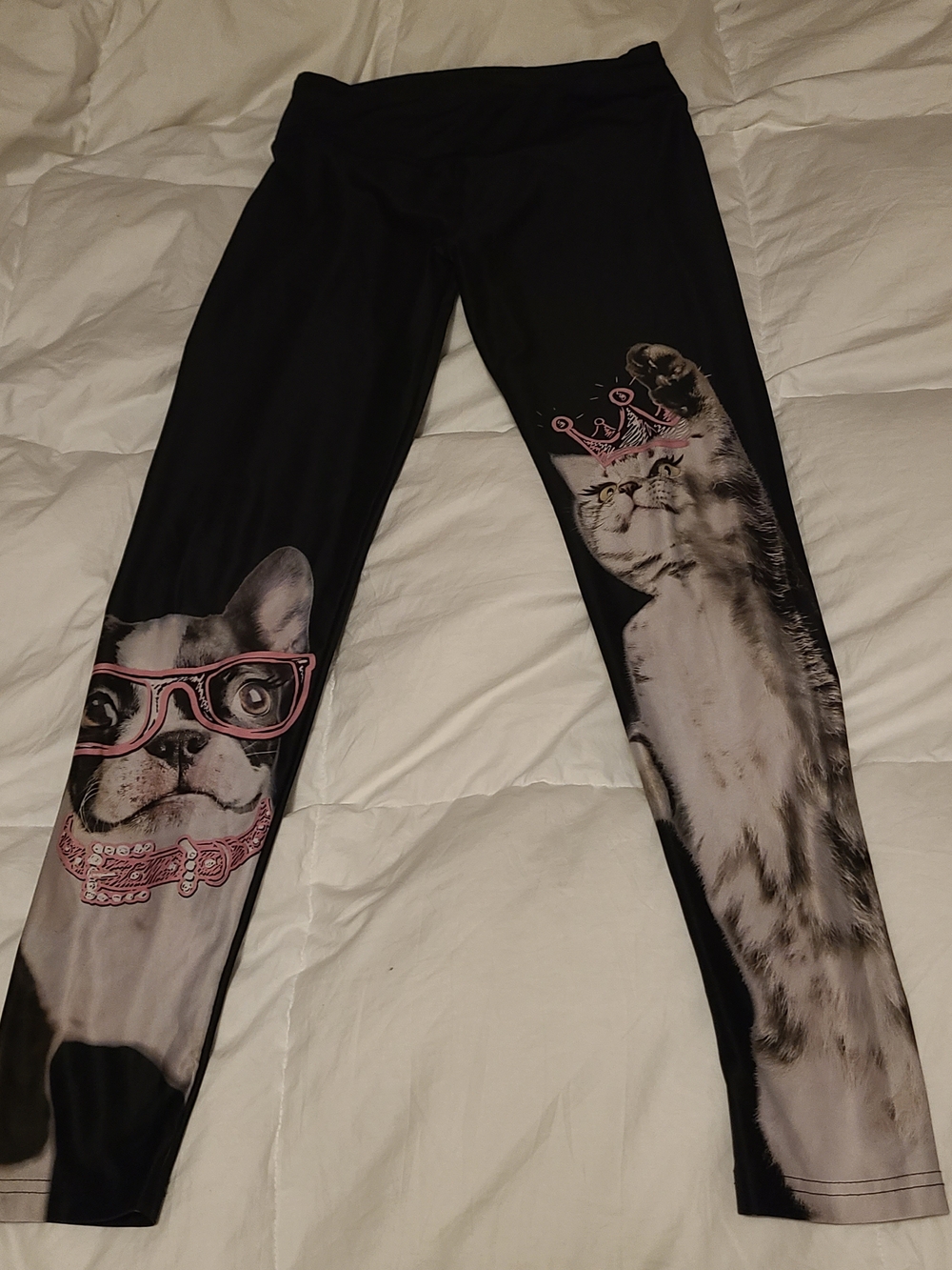 Justice Black Leggings with Pink-Accented Cat & Dog Graphics